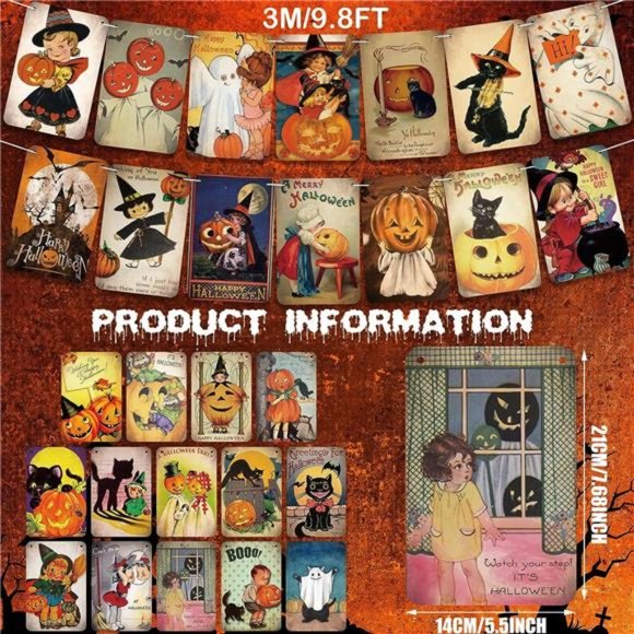 4 Pieces Vintage Halloween Decor Halloween Banner Hanging Trick or Treat Banner - Picture 2 of 7